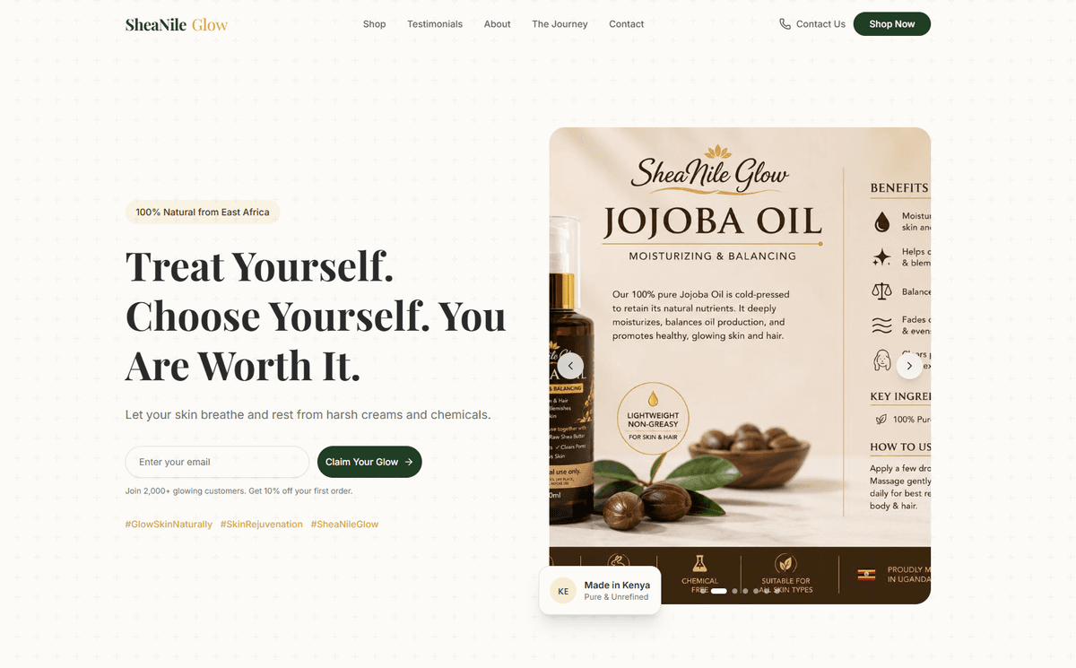 Shea Nile Glow Natural Skincare Ecommerce